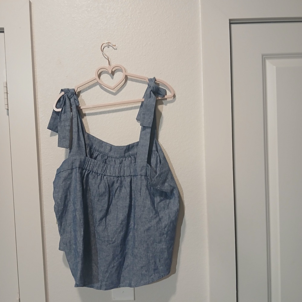 a.n.a a new approach Blue Chambray Tie Shoulder Tank Top XL New